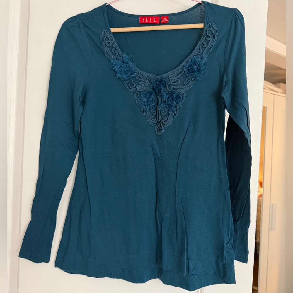Elle Deep Teal Embroidered Long Sleeve Top